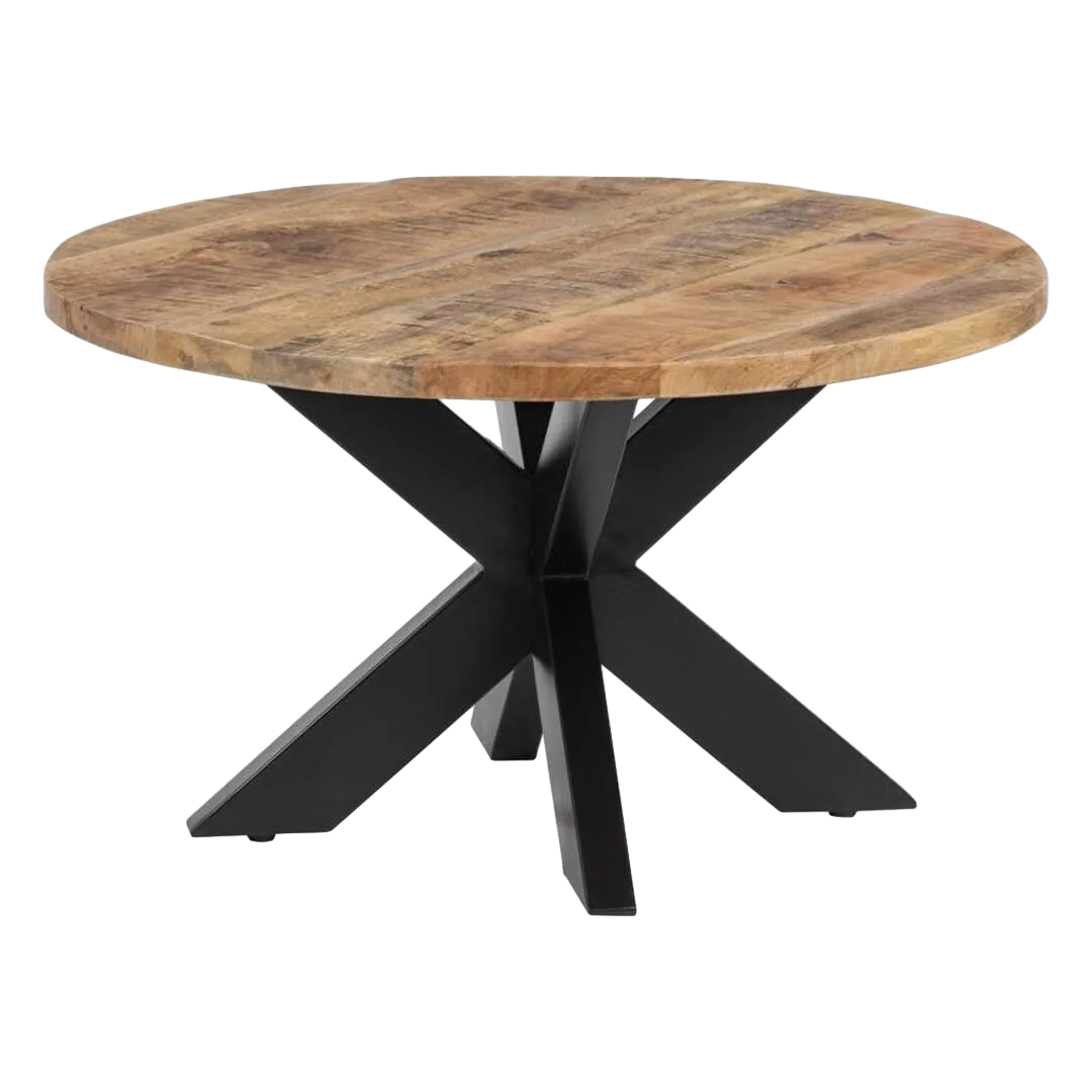 Mesa de centro en madera de mango y hierro acabado natural y negro 80x80x45cm - Ixia - 607327IX - foto-transparente
