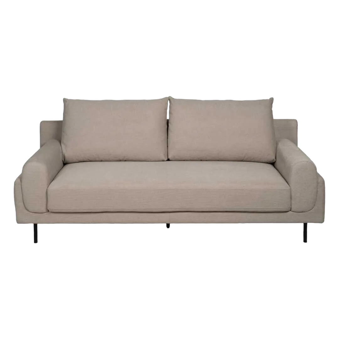 Sofá 3 plazas en tejido taupe con estructura metálica y 2 cojines desenfundables 216x86x90cm - Ixia - 612097IX - foto-transparente