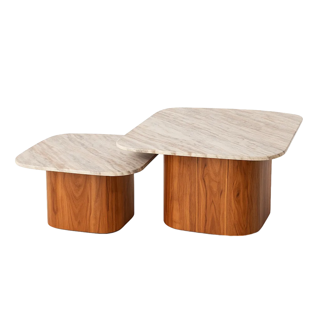 Set de 2 mesas de centro en madera y mármol para salón 100x100x41cm - Ixia - 614849IX - foto-transparente