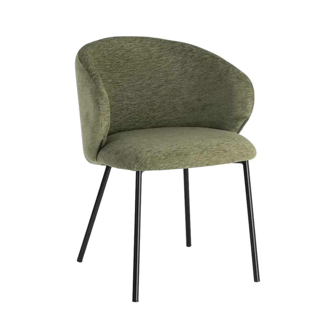 Silla verde tapizada en tejido 100% poliéster con estructura metálica y reposabrazos 56.50x56x74.50cm - Ixia - 616626IX - foto-transparente