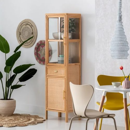 VITRINA NATURAL MADERA DM DECORACIÓN 47 X 34 X 170 CM IXIA