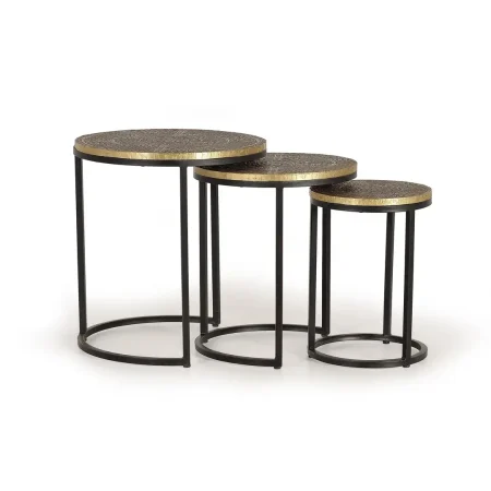 Set de 3 mesas nido redondas Tioman tapa bronce base metal negro estilo industrial apilables mesa grande: 44. mesa mediana: 38. mesa pequeña: 28xmesa grande: 44. mesa mediana: 38. mesa pequeña: 28xmesa grande: 49. mesa mediana: 44. mesa pequeña: 39cm - Giner y Colomer - 1028GYC - foto-blanco