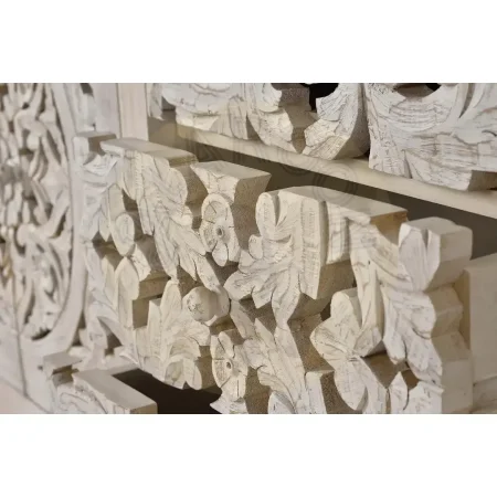 Aparador Mykonos 4 puertas 3 cajones en madera de mango maciza base de hierro puertas talladas a mano acabado blanco envejecido 190x38x80cm - Giner y Colomer - 1040GYC - foto-secundaria-4