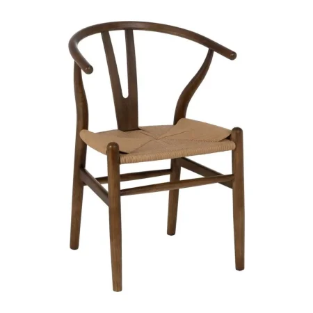 Silla para salón de madera de olmo con asiento de ratán altura 45.5cm marrón 56x48x78cm - Ixia - 105553IX - foto-blanco