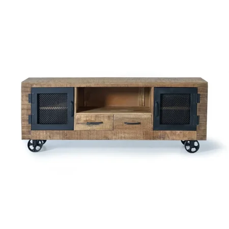 Mueble de TV Ireland en madera de mango y metal estilo rústico industrial 150x38x60cm - Giner y Colomer - 1060GYC - foto-blanco