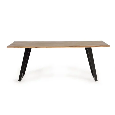 Mesa de comedor Milos rectangular 8 personas madera de acacia tapa natural bordes irregulares base metálica negra estilo rústico contemporáneo 205x100x77cm - Giner y Colomer - 1079GYC - foto-blanco
