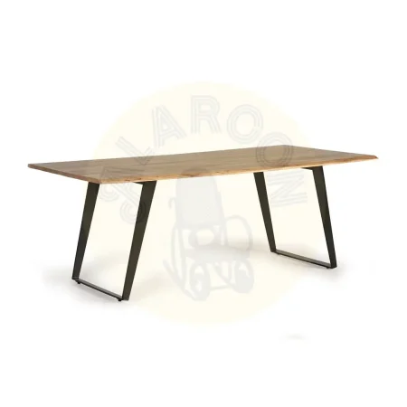 Mesa de comedor Milos rectangular 8 personas madera de acacia tapa natural bordes irregulares base metálica negra estilo rústico contemporáneo 205x100x77cm - Giner y Colomer - 1079GYC - foto-secundaria-1