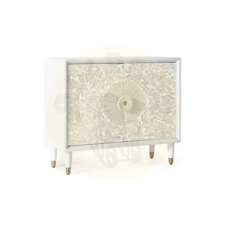Consola Bali en madera de mango con 2 puertas y frontales tallados a mano y acabado artesanal 90x35x77cm - Giner y Colomer - 1081GYC - foto-secundaria-1
