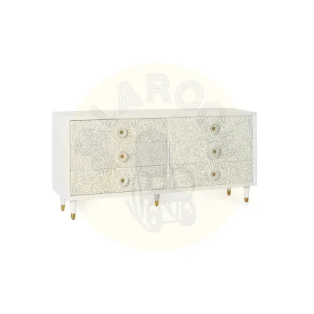Cómoda Bali 6 cajones en madera de mango con frontales tallados a mano acabado natural diseño artesanal 170x40x80cm - Giner y Colomer - 1082GYC - foto-secundaria-1
