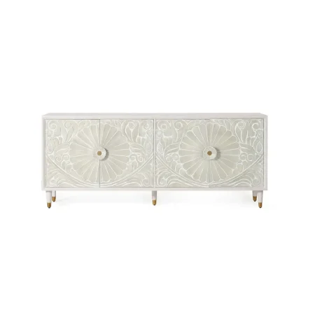 Aparador Bali 4 puertas en madera de mango maciza con puertas talladas a mano estilo artesanal 190x40x80cm - Giner y Colomer - 1083GYC - foto-blanco