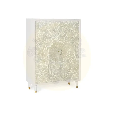 Armario Bali 2 puertas madera de mango con tallas a mano acabado natural 100x40x140cm - Giner y Colomer - 1084GYC - foto-secundaria-1