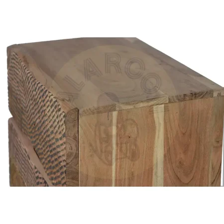 Mesita de noche Yakarta madera de acacia patas de metal dos cajones con frontis tallados a mano y apertura uñero diseño compacto 57x34x50cm - Giner y Colomer - 1090GYC - foto-secundaria-5