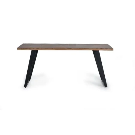 Mesa de comedor Yakarta rústica de madera de acacia y base metálica tapa tallada a mano 180x90x76cm - Giner y Colomer - 1095GYC - foto-blanco