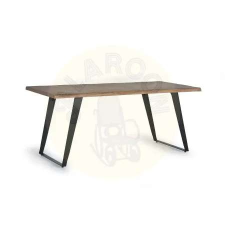 Mesa de comedor Yakarta rústica de madera de acacia y base metálica tapa tallada a mano 180x90x76cm - Giner y Colomer - 1095GYC - foto-secundaria-1