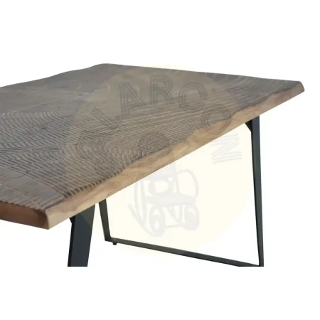 Mesa de comedor Yakarta rústica de madera de acacia y base metálica tapa tallada a mano 180x90x76cm - Giner y Colomer - 1095GYC - foto-secundaria-3