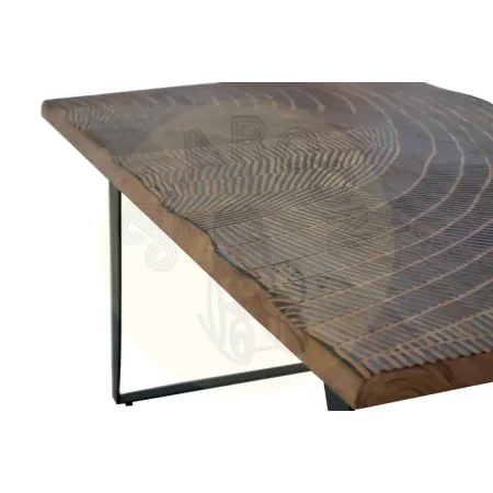 Mesa de comedor Yakarta rústica de madera de acacia y base metálica tapa tallada a mano 180x90x76cm - Giner y Colomer - 1095GYC - foto-secundaria-4