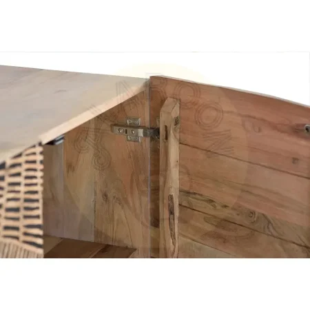 Aparador Yakarta 4 puertas madera de acacia color natural frontis tallados a mano patas de metal bisagras con cierre suave y seguro 200x40x90cm - Giner y Colomer - 1096GYC - foto-secundaria-1