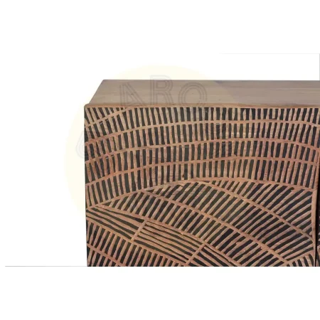 Aparador Yakarta 4 puertas madera de acacia color natural frontis tallados a mano patas de metal bisagras con cierre suave y seguro 200x40x90cm - Giner y Colomer - 1096GYC - foto-secundaria-2