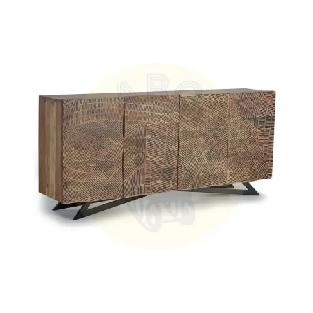 Aparador Yakarta 4 puertas madera de acacia color natural frontis tallados a mano patas de metal bisagras con cierre suave y seguro 200x40x90cm - Giner y Colomer - 1096GYC - foto-secundaria-7