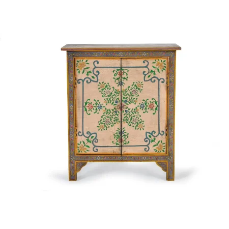 Mueble auxiliar Cairo en madera de mango 2 puertas pintado a mano multicolor compacto y único 65x33x77cm - Giner y Colomer - 1143GYC - foto-blanco