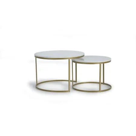 Set de 2 mesas de centro Orien en mármol y metal diseño contemporáneo 70(grande). 55(pequeña)x70(grande). 55(pequeña)x48(grande). 42(pequeña)cm - Giner y Colomer - 1184GYC - foto-blanco