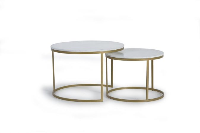 SET DE 2 MESAS CENTRO CON ENCIMERA DE MÁRMOL Y PATAS EN METAL GINER Y COLOMER