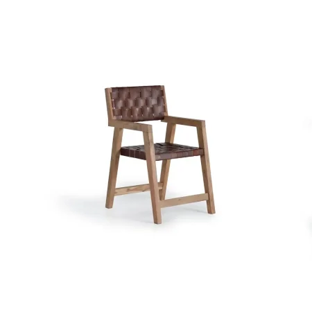 Sillón Dubai tapizado en piel marrón con estructura en madera maciza de acacia asiento cómodo y respaldo envolvente 53x62x90cm - Giner y Colomer - 1217GYC - foto-blanco
