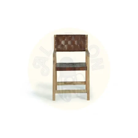 Sillón Dubai tapizado en piel marrón con estructura en madera maciza de acacia asiento cómodo y respaldo envolvente 53x62x90cm - Giner y Colomer - 1217GYC - foto-secundaria-1