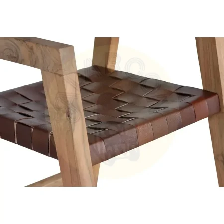 Sillón Dubai tapizado en piel marrón con estructura en madera maciza de acacia asiento cómodo y respaldo envolvente 53x62x90cm - Giner y Colomer - 1217GYC - foto-secundaria-3