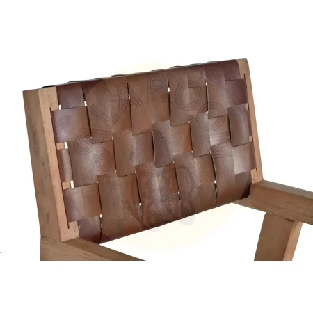 Sillón Dubai tapizado en piel marrón con estructura en madera maciza de acacia asiento cómodo y respaldo envolvente 53x62x90cm - Giner y Colomer - 1217GYC - foto-secundaria-4