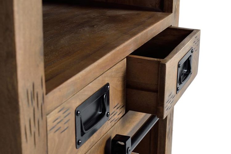 APARADOR EN MADERA DE MANGO DE ESTILO INDUSTRIAL CON 2 CAJONES, PUERTA CORREDERA Y DETALLES EN METAL GINER Y COLOMER