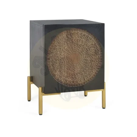 Mesita de noche París en madera de mango acabado nogal oscuro con puerta y patas de metal 43x40x60cm - Giner y Colomer - 1379GYC - foto-secundaria-1