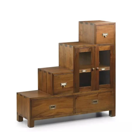 Mueble escalera de caoba con 4 cajones y 2 puertas de cristal 100x32x100cm - Moycor - 143025DMYC - foto-blanco