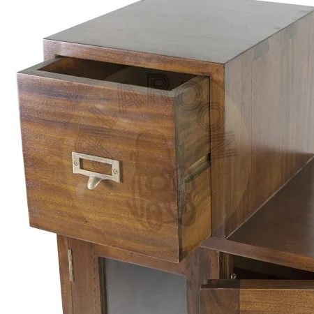 Mueble escalera en caoba maciza 4 cajones 2 puertas de cristal accesorios de bronce 100x32x100cm - Moycor - 143025IMYC - foto-secundaria-1