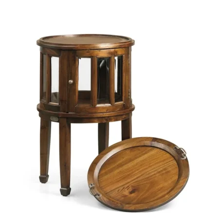 Licorera redonda de caoba con bandeja extraíble cristal biselado y accesorios de bronce requiere montaje de patas 50x50x78cm - Moycor - 143276MYC - foto-blanco