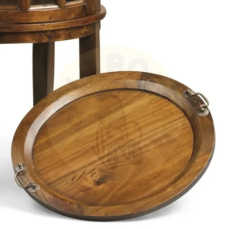 Licorera redonda de caoba con bandeja extraíble cristal biselado y accesorios de bronce requiere montaje de patas 50x50x78cm - Moycor - 143276MYC - foto-secundaria-1