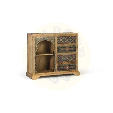 Mueble auxiliar Zyra en madera de mango acabado artesanal 4 cajones multicolor con detalles pintados a mano 90x35x79cm - Giner y Colomer - 1447GYC - foto-secundaria-1