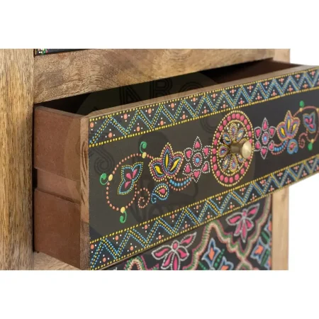 Mueble auxiliar Zyra en madera de mango acabado artesanal 4 cajones multicolor con detalles pintados a mano 90x35x79cm - Giner y Colomer - 1447GYC - foto-secundaria-3