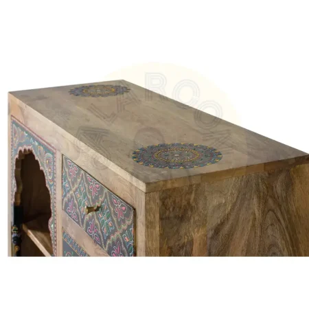 Mueble auxiliar Zyra en madera de mango acabado artesanal 4 cajones multicolor con detalles pintados a mano 90x35x79cm - Giner y Colomer - 1447GYC - foto-secundaria-4