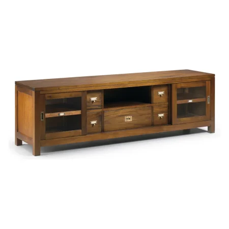 Mueble TV Flamingo 5 cajones 2 puertas correderas hecho a mano con tiradores en bronce - Moycor - 14609MYC - foto-blanco
