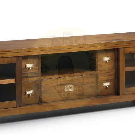 Mueble TV Flamingo 5 cajones 2 puertas correderas hecho a mano con tiradores en bronce - Moycor - 14609MYC - foto-secundaria-1