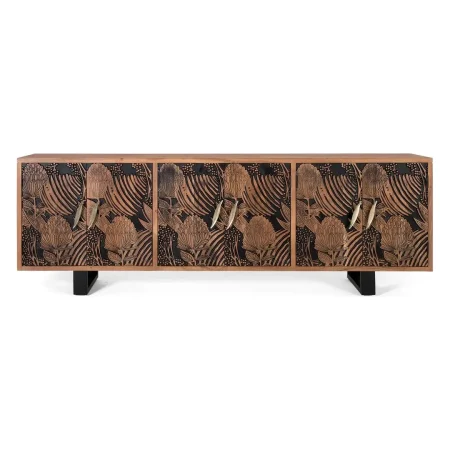 Aparador Tropicana madera maciza acacia patas metal natural y negro 6 puertas amplio almacenaje tacos antideslizantes estilo contemporáneo industrial 220x42x74cm - Giner y Colomer - 1506GYC - foto-blanco