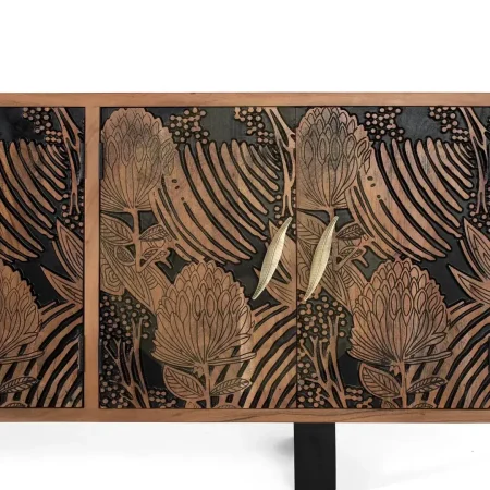 Aparador Tropicana madera maciza acacia patas metal natural y negro 6 puertas amplio almacenaje tacos antideslizantes estilo contemporáneo industrial 220x42x74cm - Giner y Colomer - 1506GYC - foto-secundaria-3