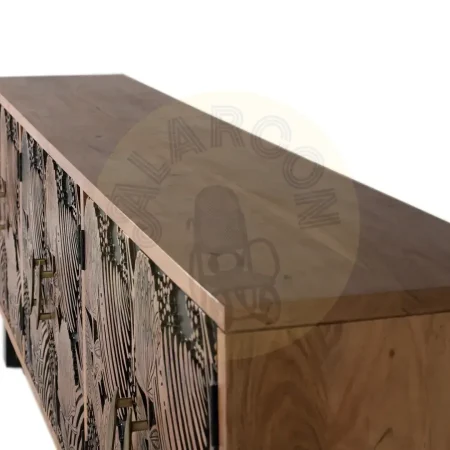 Aparador Tropicana madera maciza acacia patas metal natural y negro 6 puertas amplio almacenaje tacos antideslizantes estilo contemporáneo industrial 220x42x74cm - Giner y Colomer - 1506GYC - foto-secundaria-4