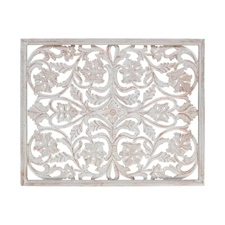 Cabecero Kiria tallado de estilo étnico en MDF blanco envejecido con reflejos dorados 100x3.5x80cm - Giner y Colomer - 17322GYC - foto-blanco