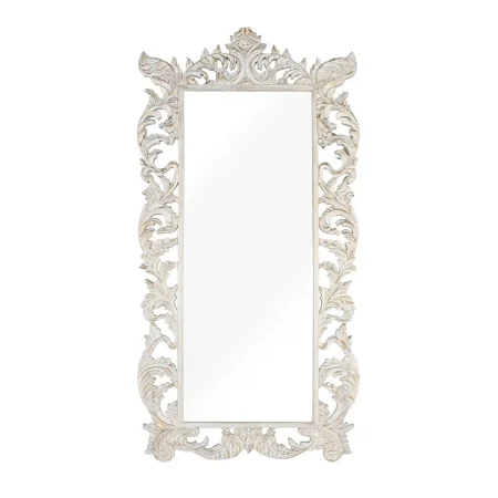 Espejo Brezo marco tallado en madera de mango acabado blanco envejecido con reflejos dorados 88x3.5x178cm - Giner y Colomer - 17326GYC - foto-blanco