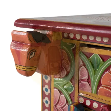 Mesita de noche Madurai madera maciza de mango multicolor étnica con puerta y cajón 43x44x60cm - Giner y Colomer - 2237GYC - foto-secundaria-2