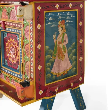 Mesita de noche Madurai madera maciza de mango multicolor étnica con puerta y cajón 43x44x60cm - Giner y Colomer - 2237GYC - foto-secundaria-3