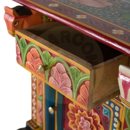 Mesita de noche Madurai madera maciza de mango multicolor étnica con puerta y cajón 43x44x60cm - Giner y Colomer - 2237GYC - foto-secundaria-4