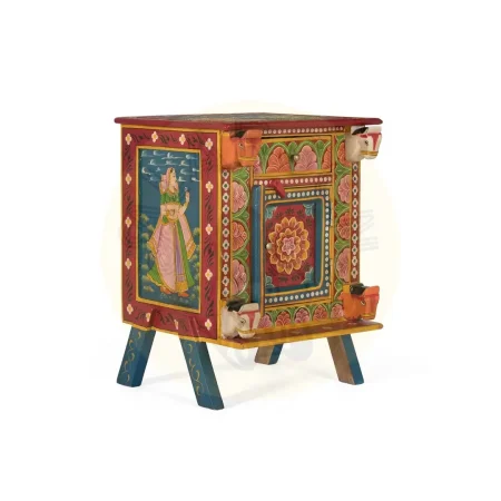 Mesita de noche Madurai madera maciza de mango multicolor étnica con puerta y cajón 43x44x60cm - Giner y Colomer - 2237GYC - foto-secundaria-7